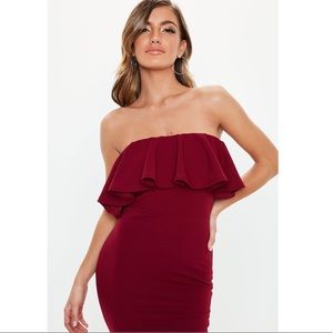 Burgundy bandeau midi dress